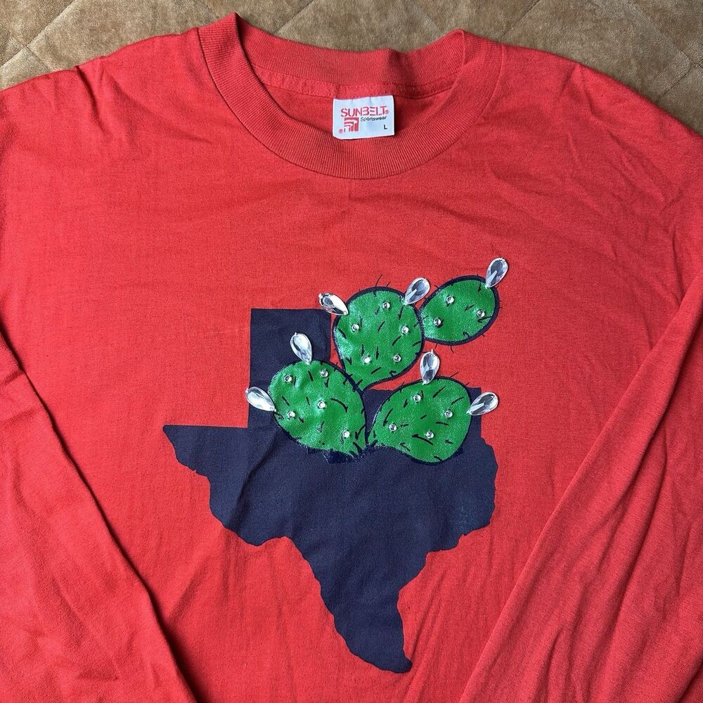 Vintage Shirt 90s Sunbelt Sportswear Texas Cactus Long Sleeve Large Red